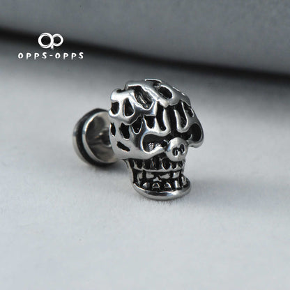 SKULL CARVING STUD EARRING