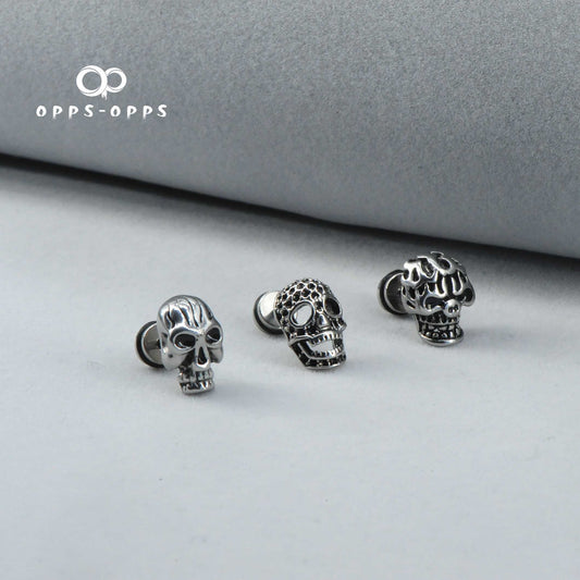 SKULL CARVING STUD EARRING