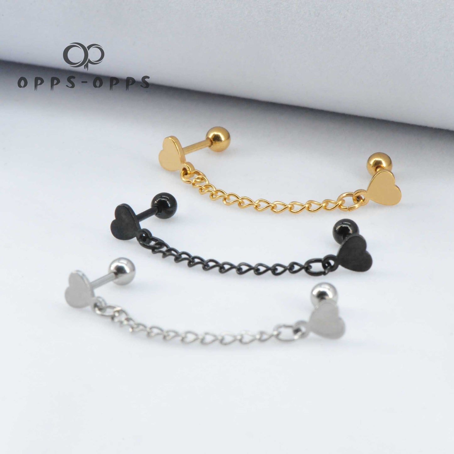 FLAT HEART CHAIN EARRING