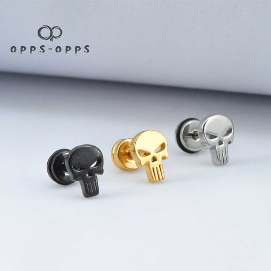 FLAT SKULL STUD EARRING