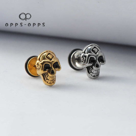 CARVING SKULL EAR STUD