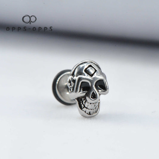 CARVING SKULL EAR STUD